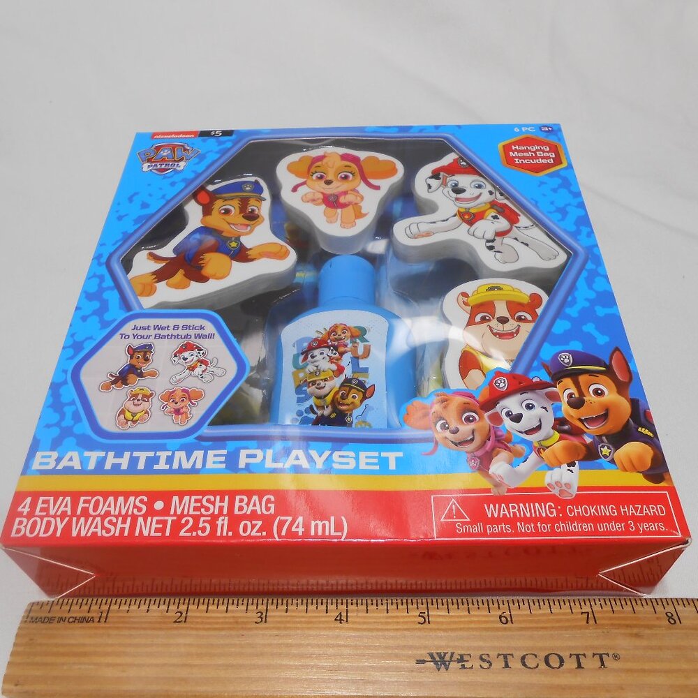 NEW Paw Patrol Bathtime Playset w/ hanging mesh bag & Body Wash 6 pcs Toys 🐶🎁